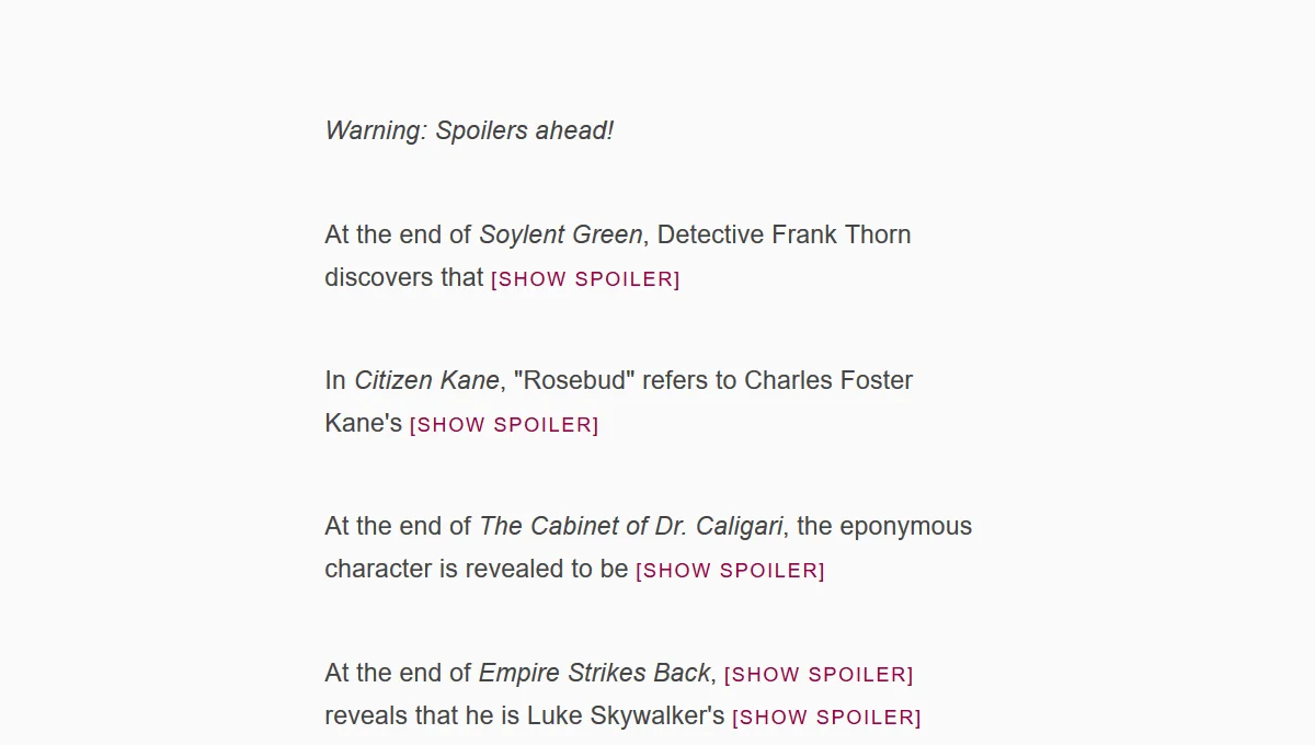 Spoiler alert with <details> and <summary>