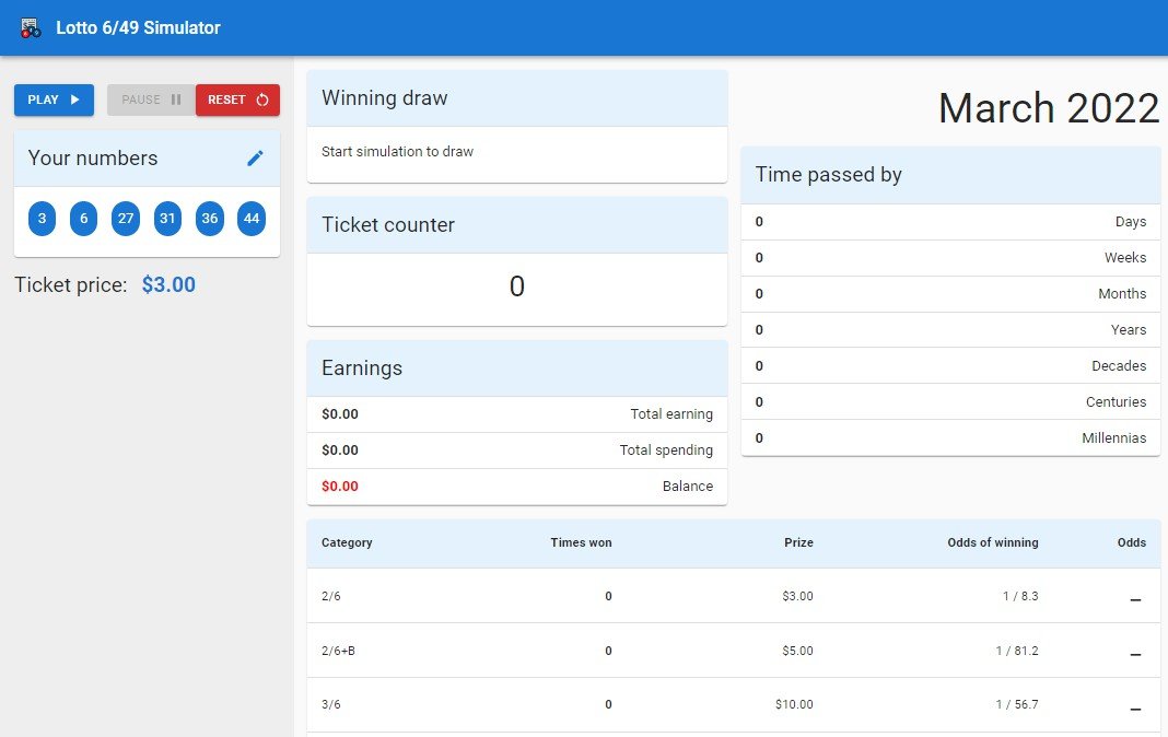 A lottery simulator of the Loto-Quebec 6/49 lottery game Built With React.js