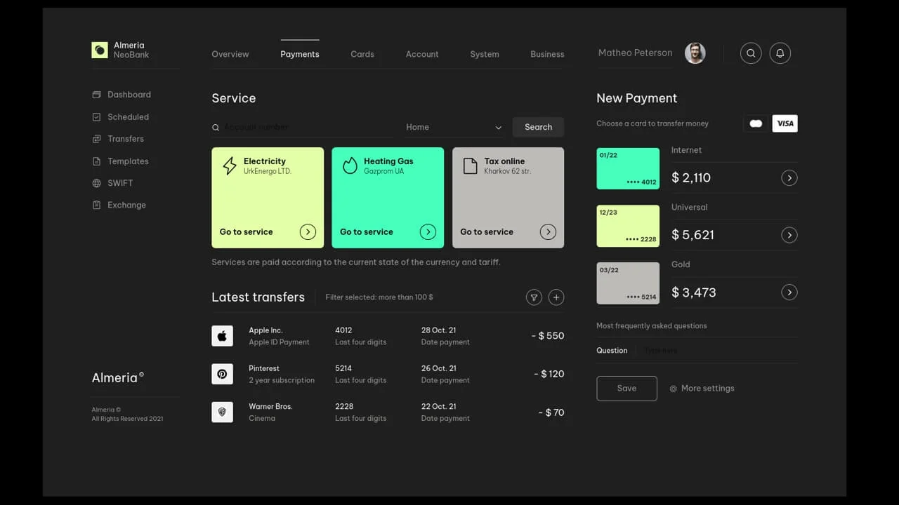 Dark UI - Bank Dashboard Concept