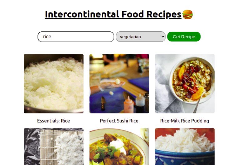 A Project Showing Food Recipes From Various Countries