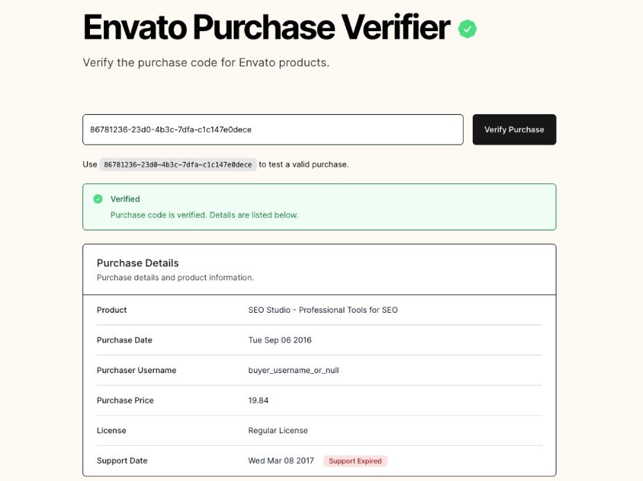 A purchase verifier for Envato using Next.js with Tailwind CSS