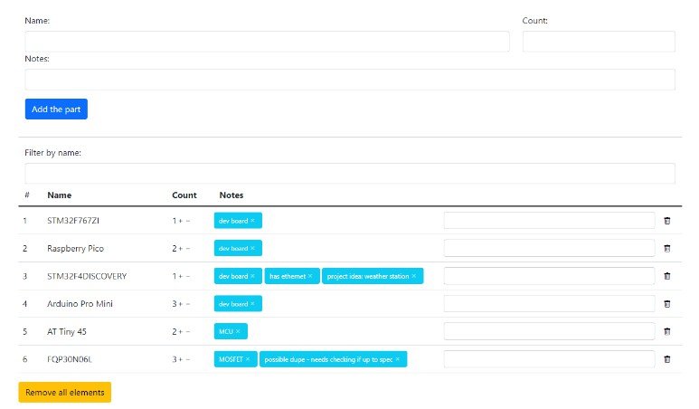 A React App for keeping a registry of owned electronic components