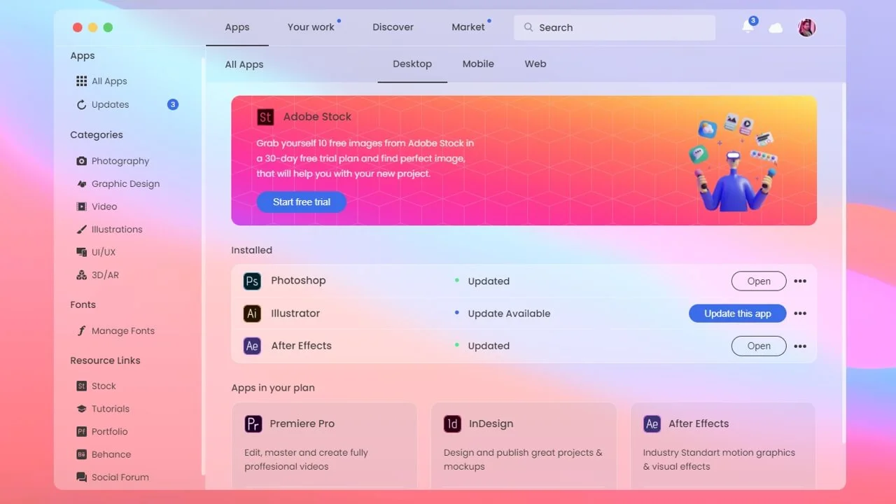 Glassmorphism Creative Cloud App Redesign