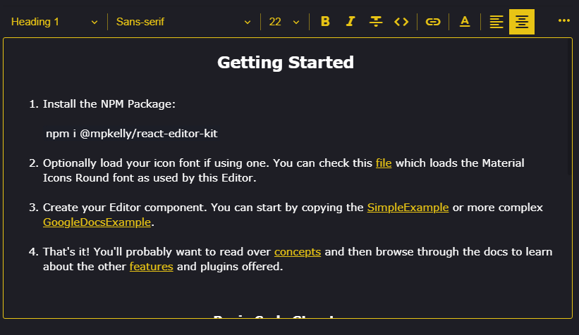 A React-based text editor using a suite of standard plugins