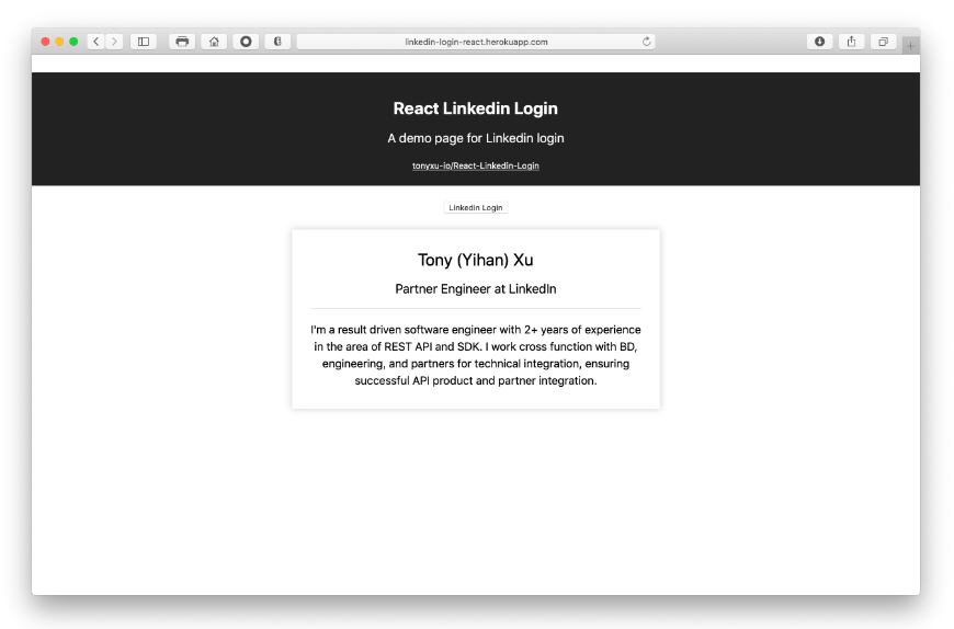 A React demo app for Linkedin API