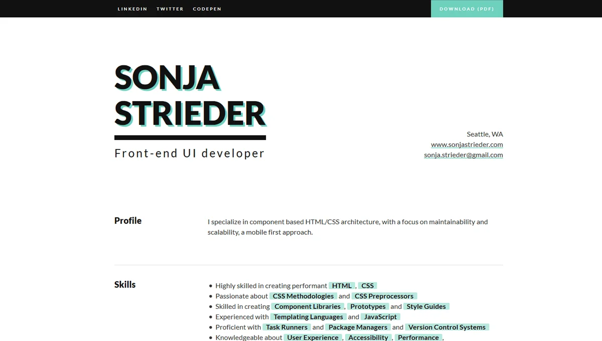 Resume in HTML and CSS