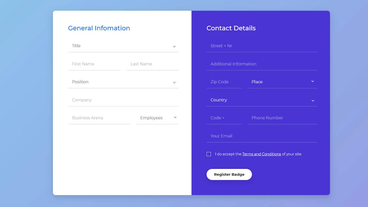 Creative and Customizable Registration Form