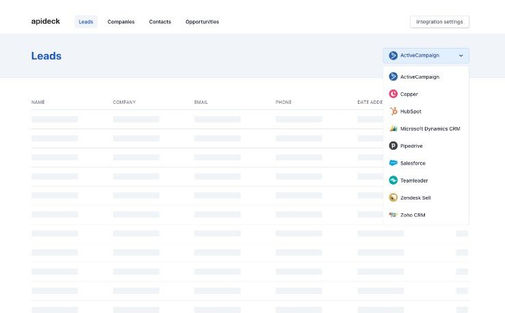 A sample project for viewing and managing leads with the Apideck CRM API