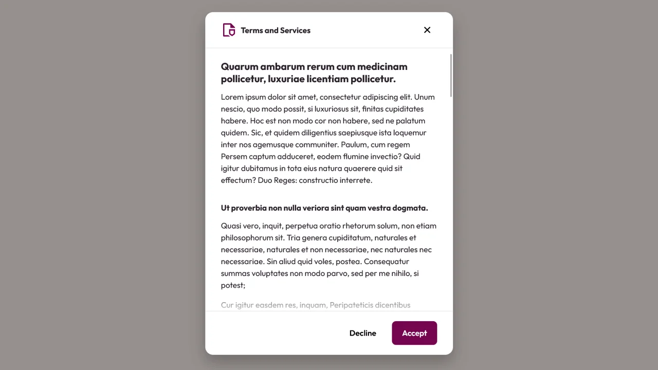 Modal with Scroll and Faded Text