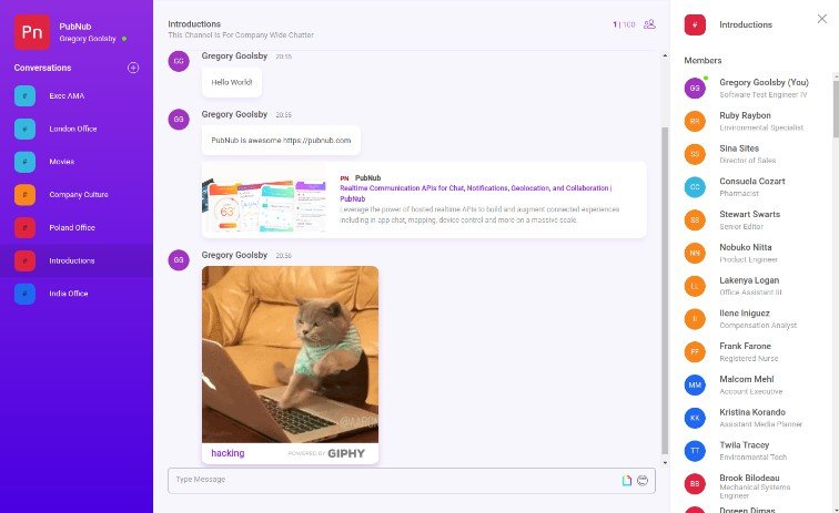 A chat application using PubNub and React