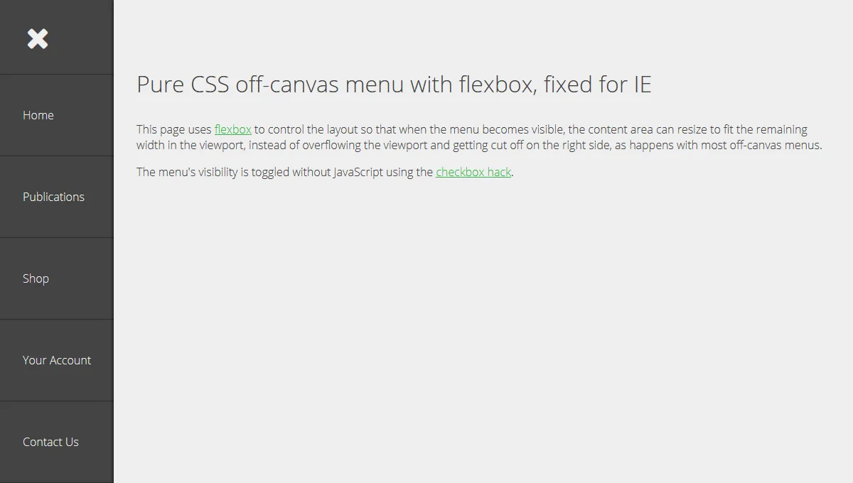 Pure CSS Off-Canvas Menu with Flexbox