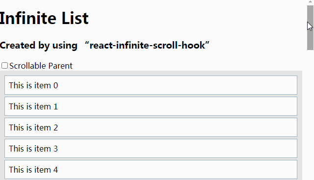 A simple hook to create infinite scroll list components with react