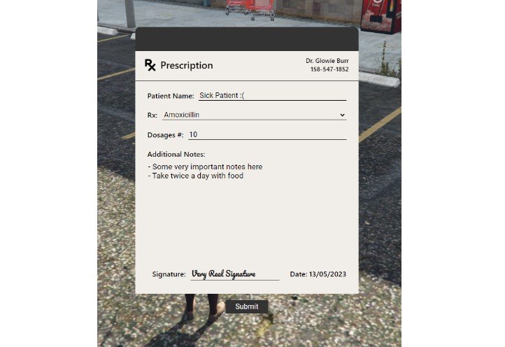 A simple prescription resource for QBCore, created using React