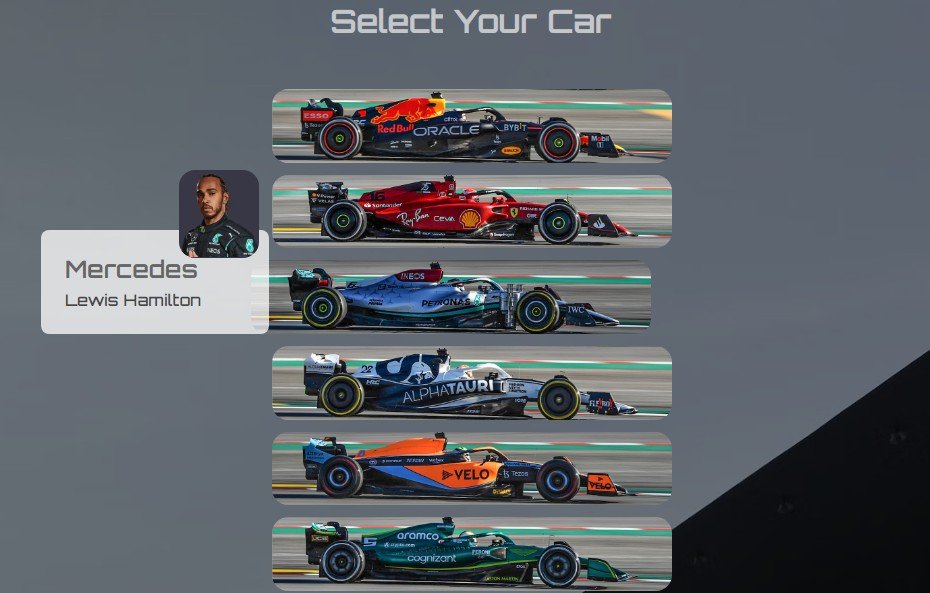 A simple racing game that you can select a Formula 1 car and race with 3 random cars