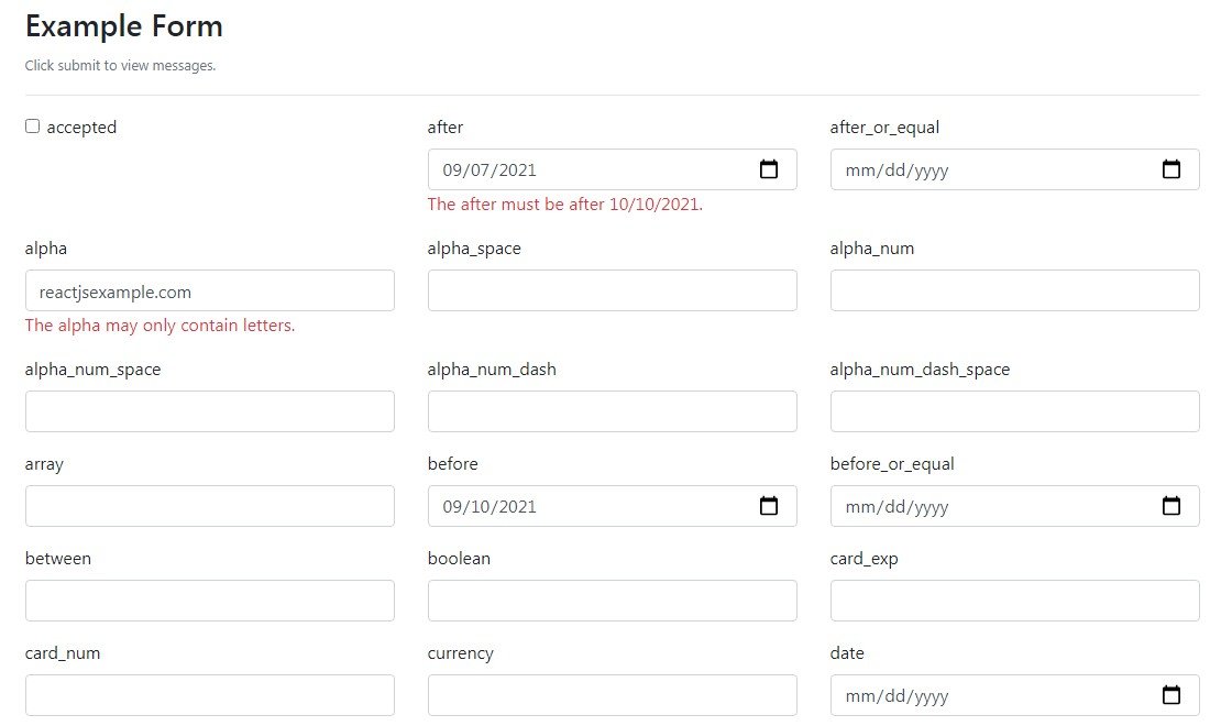 A simple react form validator inspired by Laravel validation