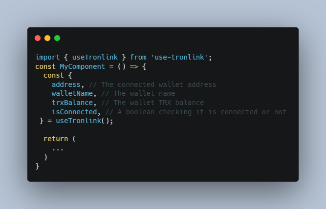 A Simple React hook library that connects with Tronlink hot wallet
