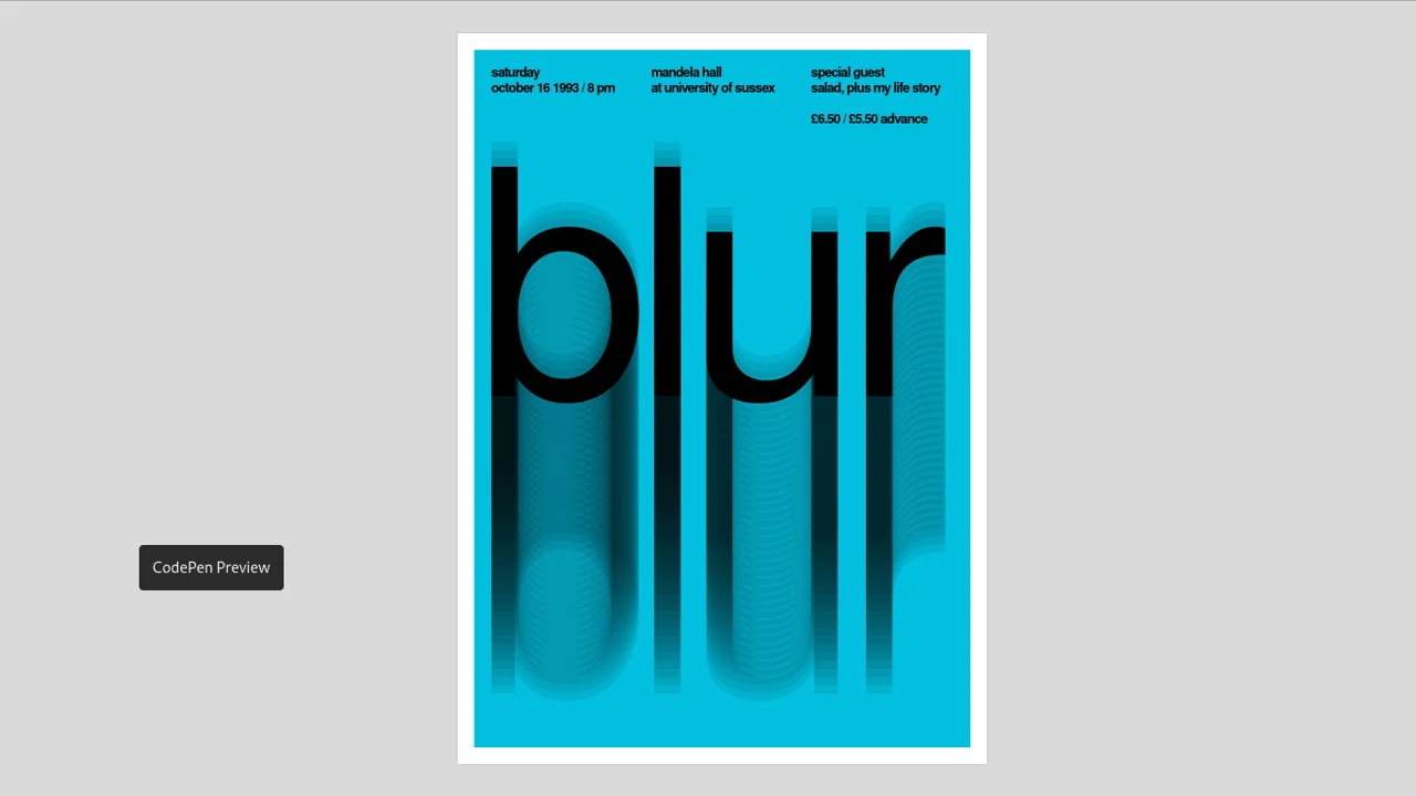 Poster. Blur at Mandela Hall, 1993