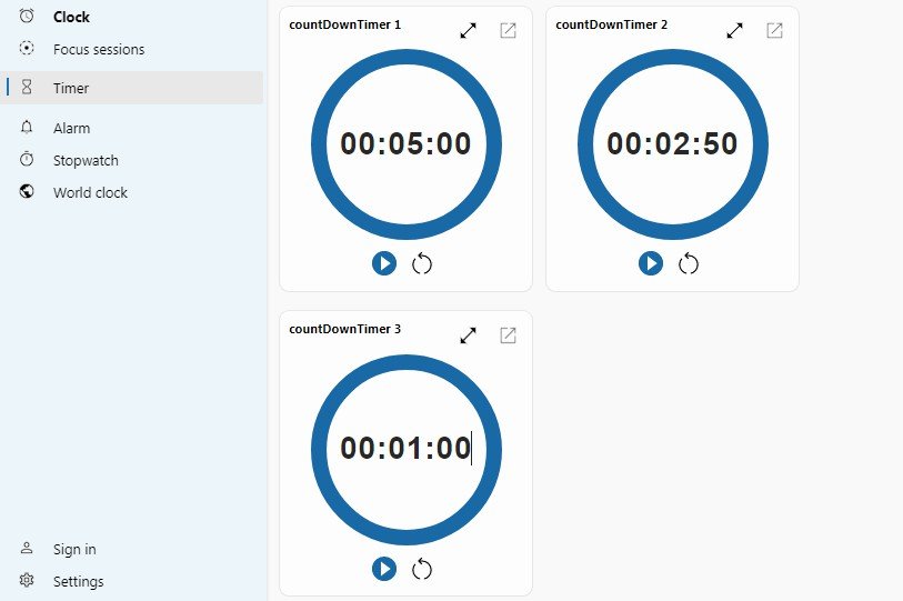 A clone of windows 11 timer app built with React