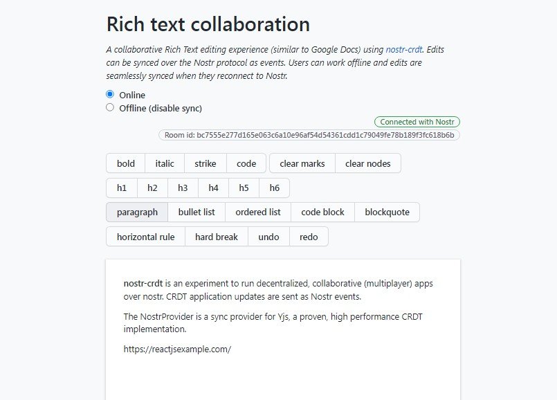A collaborative Rich Text editing experience (similar to Google Docs) using nostr-crdt