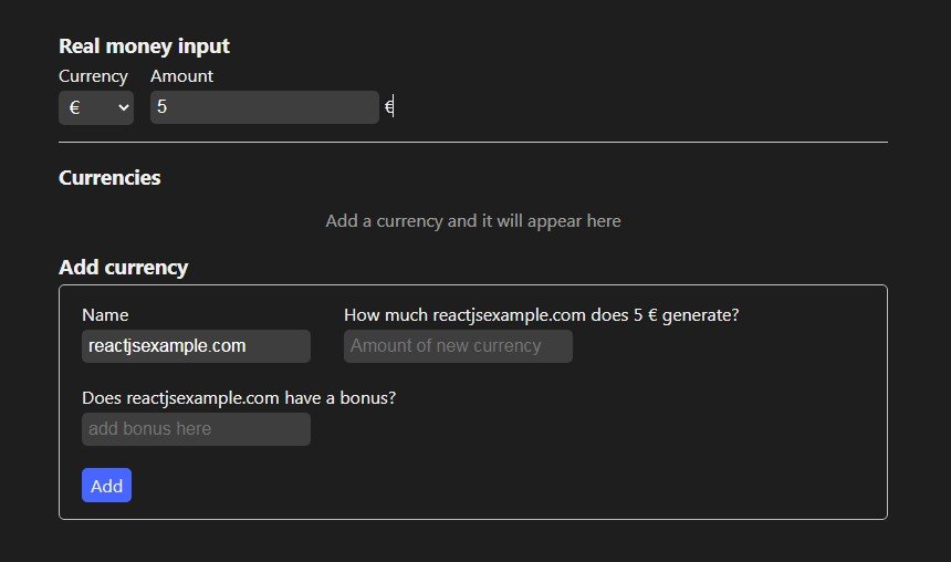 A tool which reverses in game currencies into real money built using react