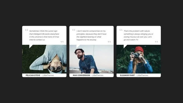 Collection of free HTML and CSS testimonial examples from Codepen and other resources