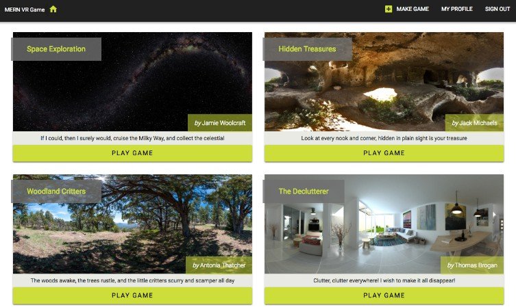 A web-based game application with VR features developed using React