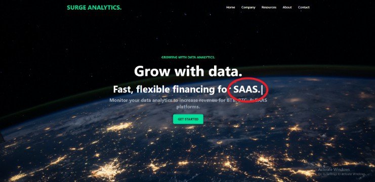 A webpage for a mock data firm displaying their offers and products