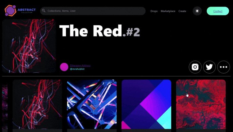 Abstract NFT Collections made with ReactJS, Axios, MetaMask and OpenSea API