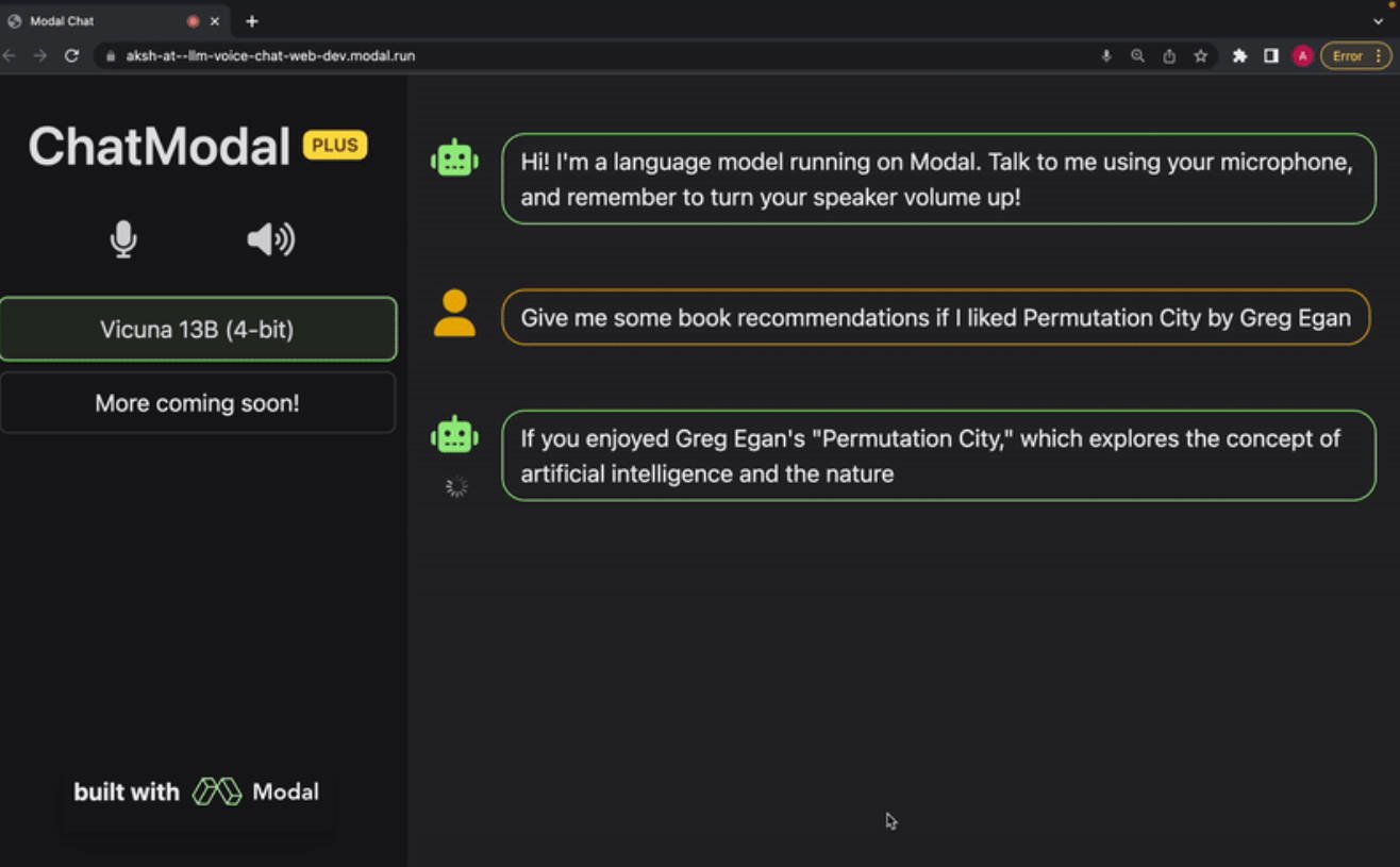 A complete chat application that lets you interface with a large language model