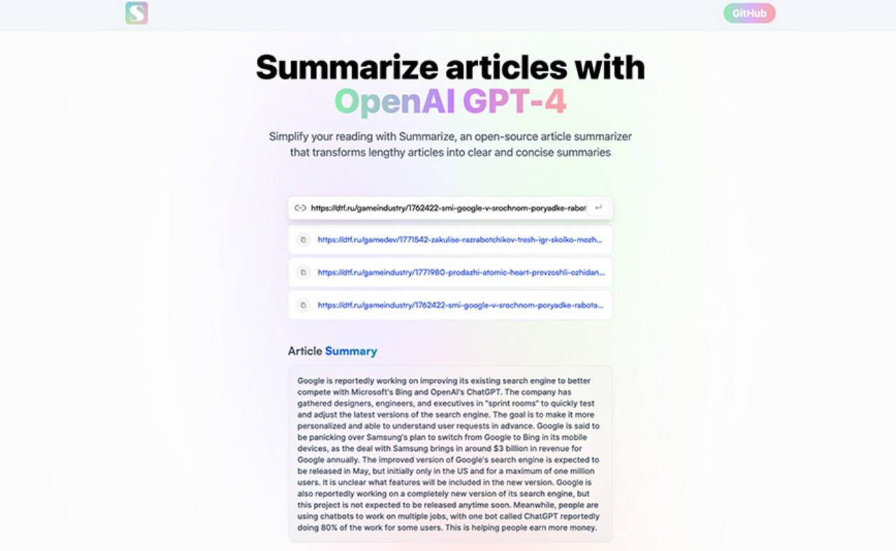 An Article Summarizer Application using OpenAI's GPT-4 model and React
