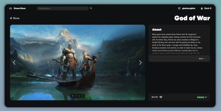 An e-commerce store, imitating a Game Store, built with React