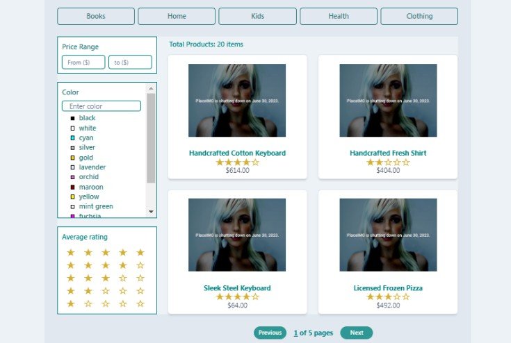 An eCommerce web application using React for online shopping startup with filter products