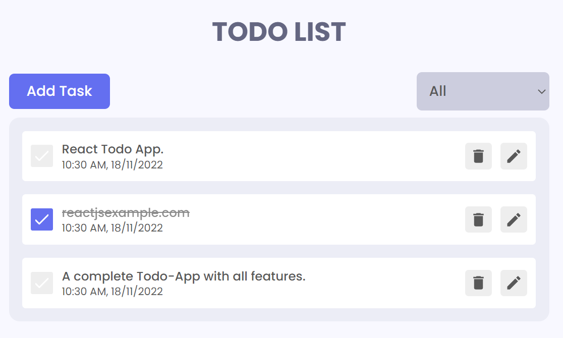 A complete React Todo App with all features