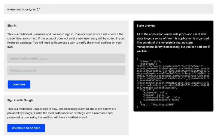 A complete template for 2022 focused on around React, Postgres and various web3 integrations