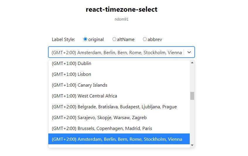 An extremely usable and dynamic React timezone selector