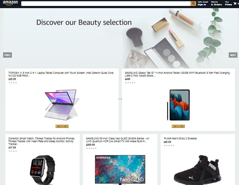 An imitation of the Amazon online shopping store built using react