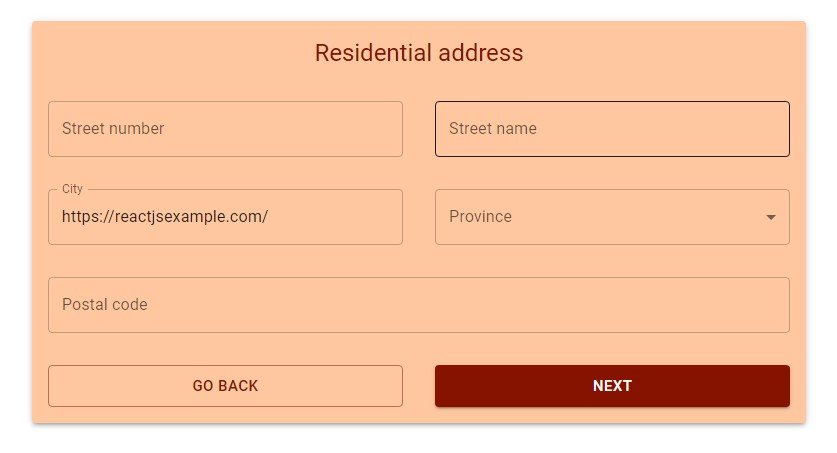 Basic forms flow to collect customers' addresses, built with react
