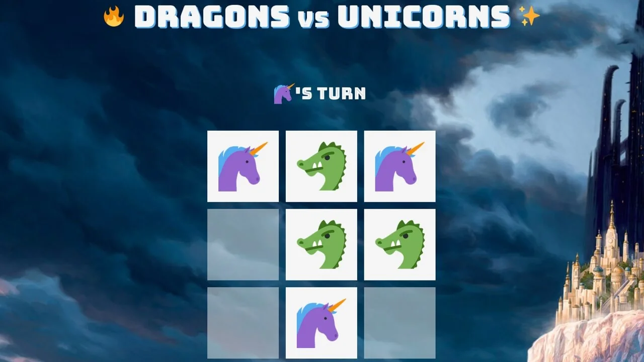 Tic Tac Toe: Dragons vs Unicorns