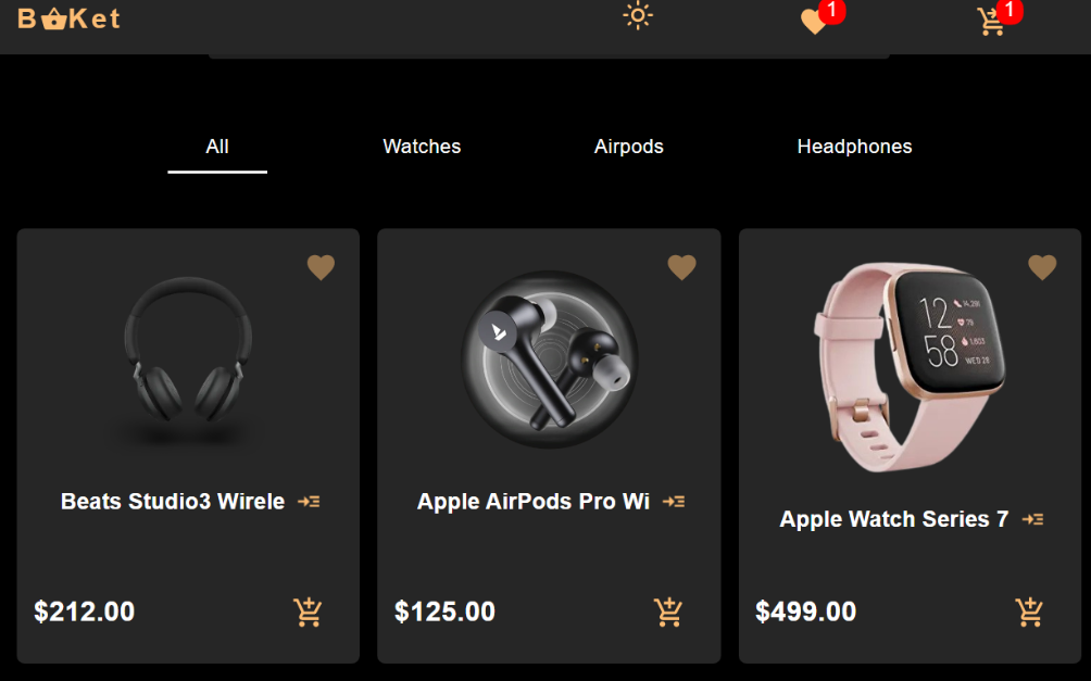 Buket - Ecommerce app show different types of products that you can buy it, app give you save your fav products to wishlist