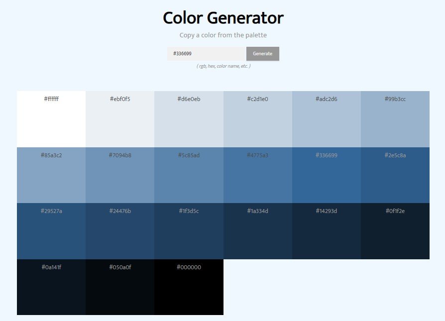 Color Generator Application Created using React JS