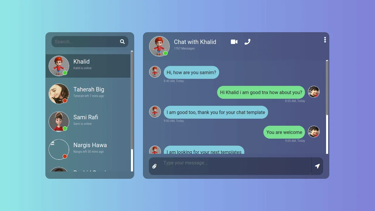 Elegant Bootstrap 4 Message Chat Box Template