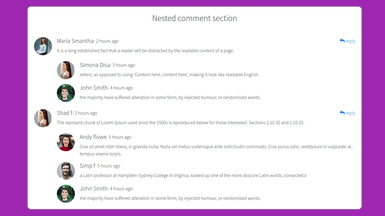 Bootstrap 4 Nested Comment Section with Reply