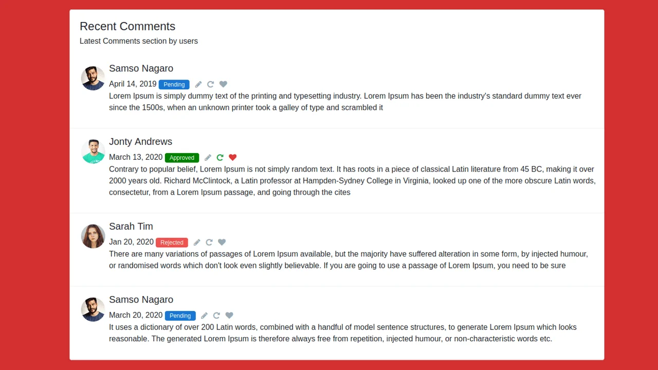 Bootstrap 4 Recent Comment Section From Users