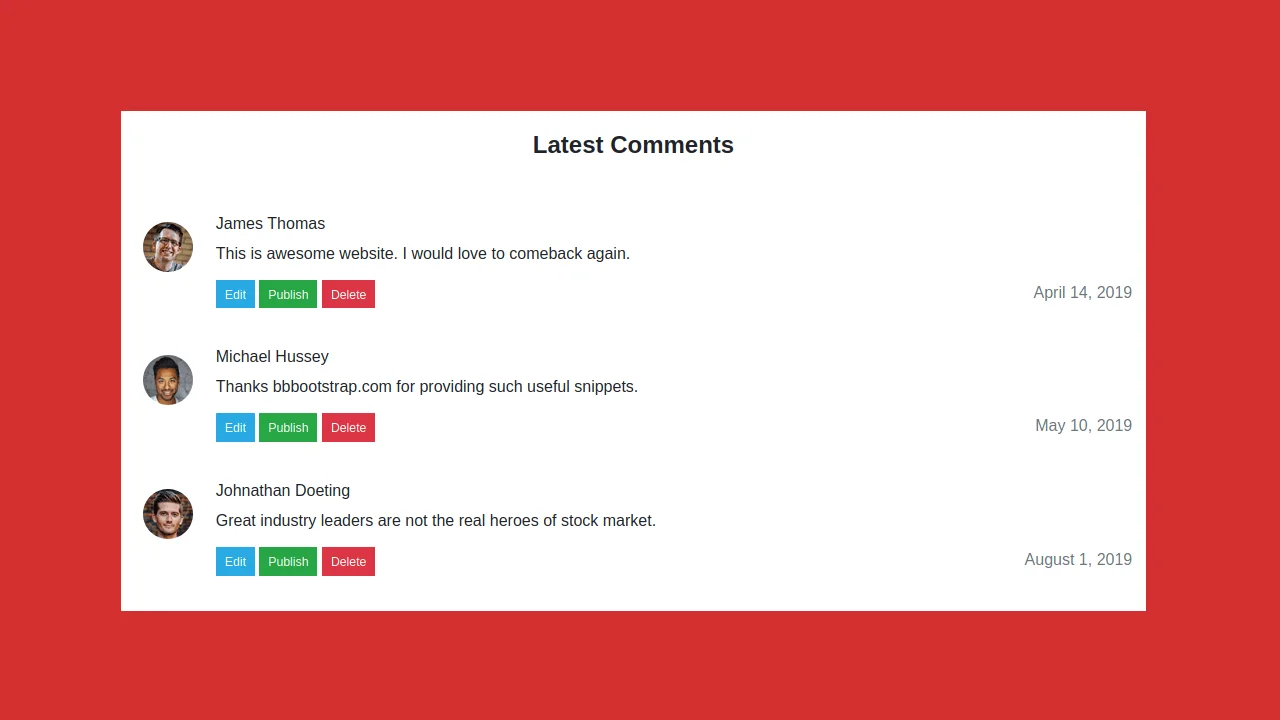 Bootstrap 4 Latest Comments List Section