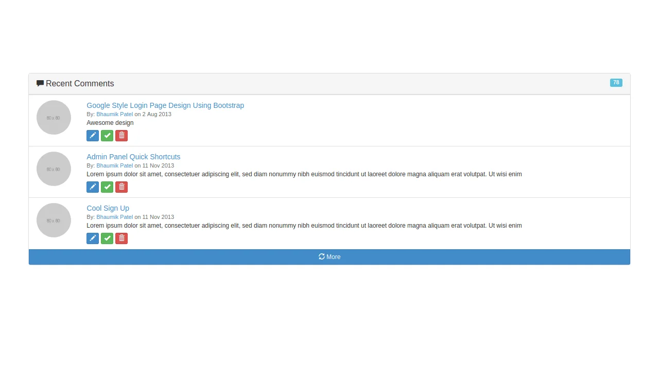 Bootstrap Recent Comments Admin Panel