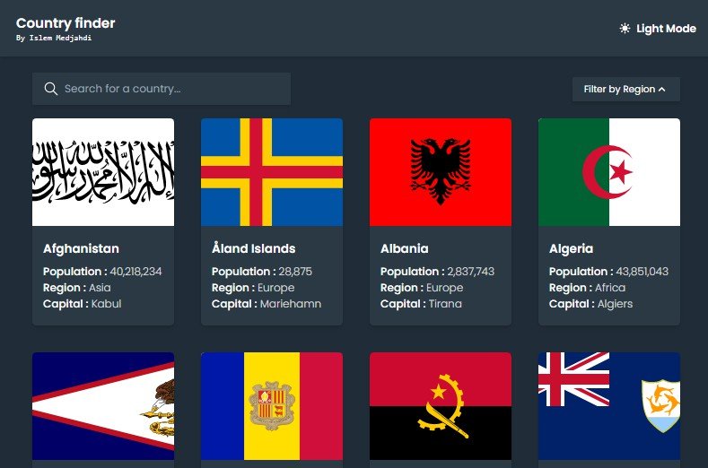 Country finder: A site that allows you to browse the countries of the world with all the necessary information about the country