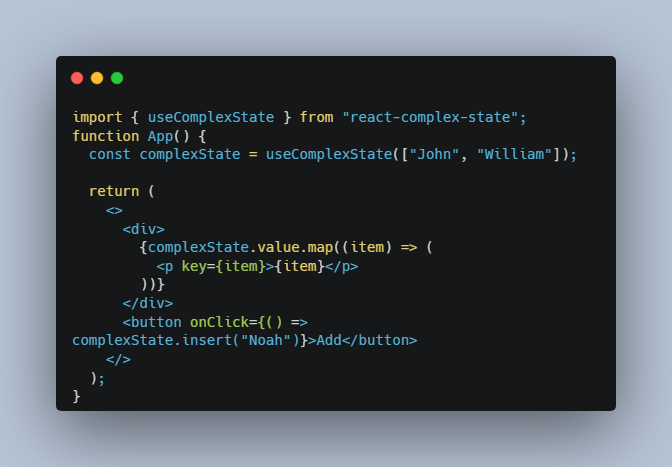 A custom hook that makes it easy when working with complex state in react