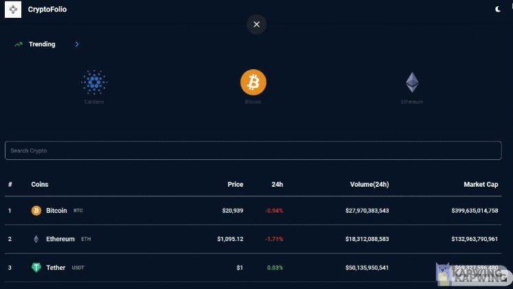 CryptoFolio - A React app that keep track of all Crypto Currencies