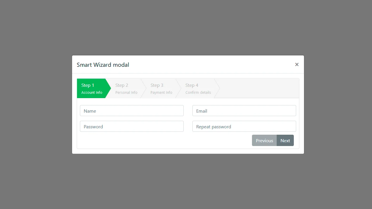Bootstrap 4 Modal Dialog Form-Wizard