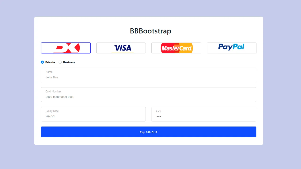 Bootstrap 4 Credit Card Payment Form